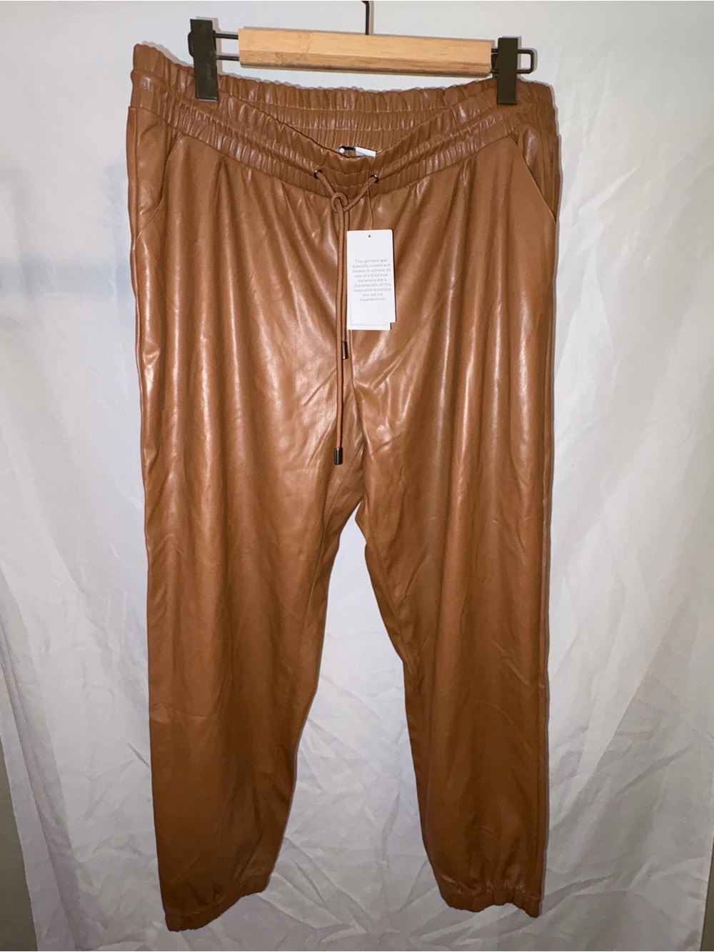 Nine West Faux Leather Pull On Jogger Pants Camel Brown NWT Size XL